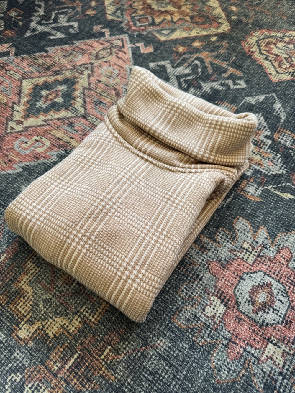 J.Crew Plaid Turtleneck Sweatshirt - Beige & Cream